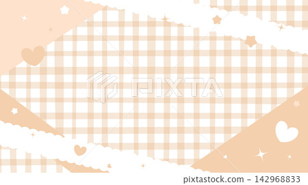 Pastel yellow gingham background with cloud lace diagonal frame and sparkly stars. Pastel yellow gingham background with cloud lace diagonal frame and sparkly stars. 142968833