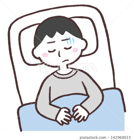 Illustration of a man lying in bed Illustration of a man lying in bed 142969015