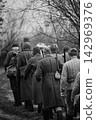 World War II Russian Soviet Red Army Soldiers Marching Through Forest. Soldier Of WWII WW2 Times World War II Russian Soviet Red Army Soldiers Marching Through Forest. Soldier Of WWII WW2 Times 142969376