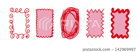 Collection Hand Drawn Red Decorative Rectangle Frame with Swirl Scalloped Scribble Zigzag and Wavy Borders Collection Hand Drawn Red Decorative Rectangle Frame with Swirl Scalloped Scribble Zigzag and Wavy Borders 142969997