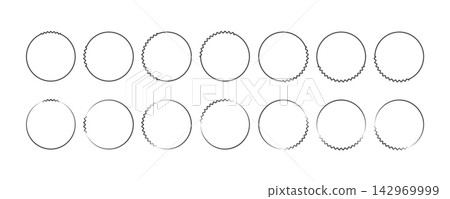 Collection of circular outlines with irregular wavy textured edges, abstract ring shapes for borders, frames, decoration, design elements Collection of circular outlines with irregular wavy textured edges, abstract ring shapes for borders, frames, decoration, design elements 142969999