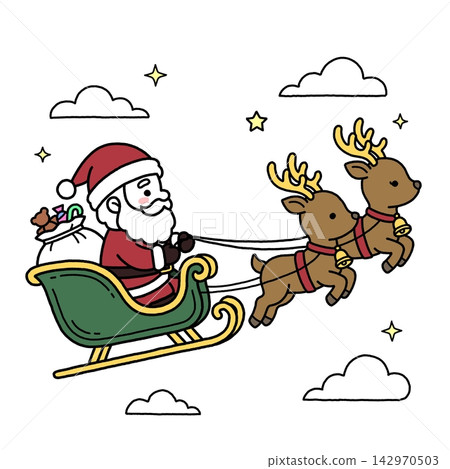 Santa flying in sled Santa flying in sled 142970503
