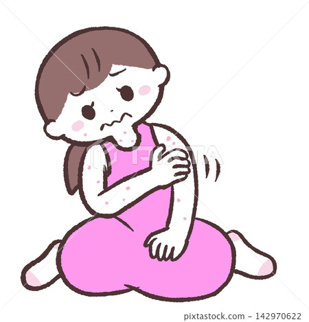 一位患有蕁麻疹的女性的插圖 一位患有蕁麻疹的女性的插圖 142970622