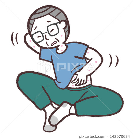 一位老年男子身上長蕁麻疹的插畫。 142970624
