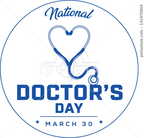 Blue vector illustration of a stethoscope with national doctor s day text design 142970804