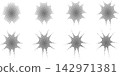 Halftone spark star shapes. Abstract starburst and glowing sparkle effect, dotted gradient light flash, retro comic halftone explosion 142971381