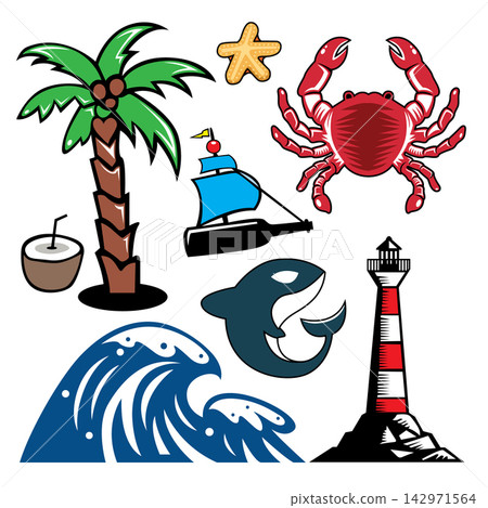 Sea life icon set. Vector illustration of sea life icon set. Sea life icon set. Vector illustration of sea life icon set. 142971564