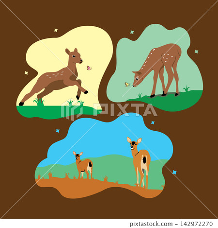 Cute cartoon deer set in flat style. Vector illustration of wild animals. Cute cartoon deer set in flat style. Vector illustration of wild animals. 142972270