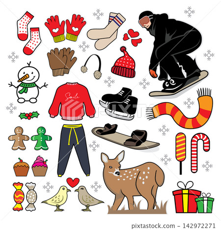 Vector set of winter clothes and accessories on a white background. Isolated objects. Vector set of winter clothes and accessories on a white background. Isolated objects. 142972271