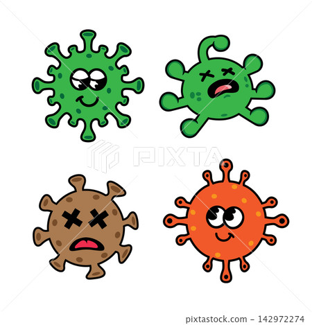 Cartoon virus character set. Coronavirus 2019-nCoV, SARS-CoV-2, SARS-CoV-2, SARS-CoV-2. 142972274