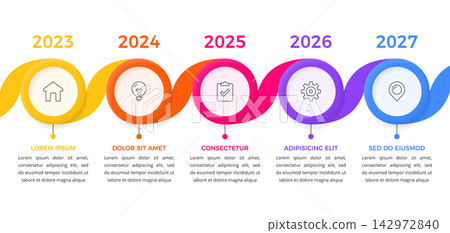 Five Step Timeline Infographic Template With Connected Circles 142972840