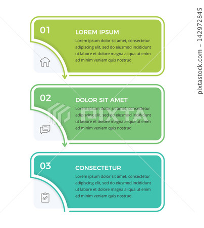 Three Step Infographic Template With Vertical Arrow Connectors Three Step Infographic Template With Vertical Arrow Connectors 142972845