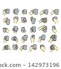 set of hand holding hot coffee cup illustration vector sketch with black lines 142973196