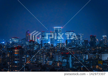 View of Tokyo's skyscrapers and nightscape from Takanawa Gateway, Shibuya View of Tokyo's skyscrapers and nightscape from Takanawa Gateway, Shibuya 142973307