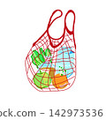 A pop art illustration of an eco-bag and groceries. 142973536
