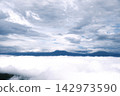 A refreshing summer blue sky and a vast sea of clouds, a fantastical mountain landscape - background material. 142973590