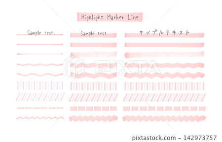 Pink highlighter-style marker line material set 142973757
