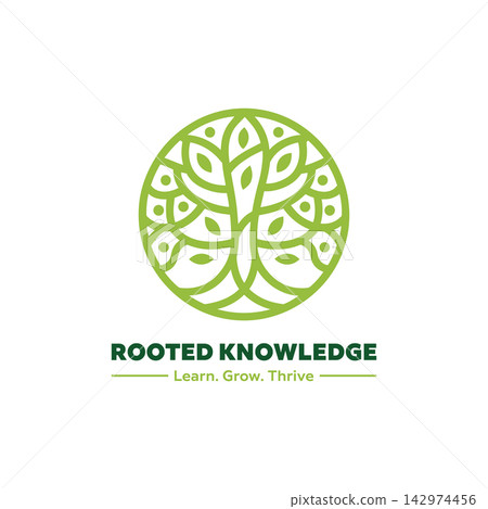 Rooted knowledge circular tree logo for educational branding 142974456