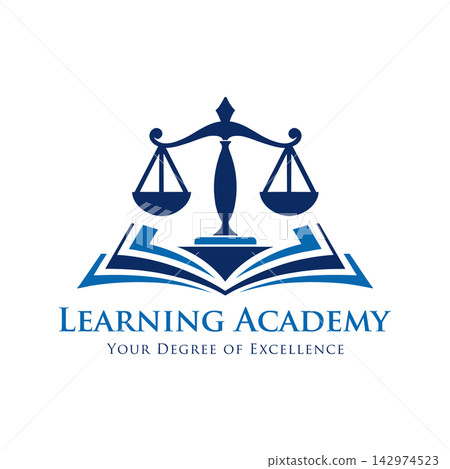 Learning academy logo, law school emblem with scales of justice and open book, professional education and legal studies branding Learning academy logo, law school emblem with scales of justice and open book, professional education and legal studies branding 142974523