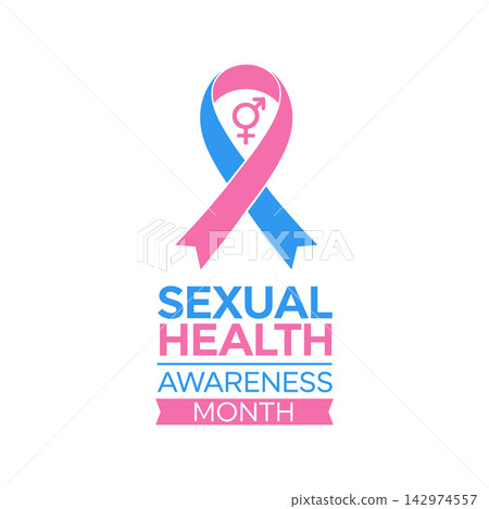 Sexual health awareness month concept with pink and blue ribbon and gender symbols isolated on white background Sexual health awareness month concept with pink and blue ribbon and gender symbols isolated on white background 142974557