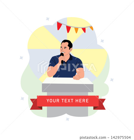 Vector illustration of a man speaking into microphone. Flat style design. Vector illustration of a man speaking into microphone. Flat style design. 142975504