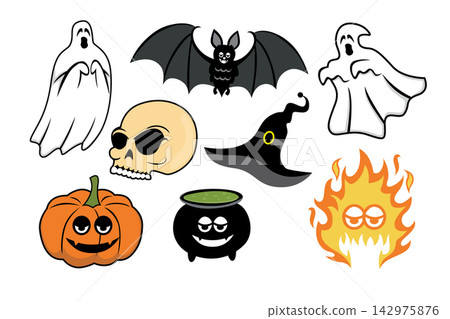 Halloween icon set on white background. Vector illustration 142975876