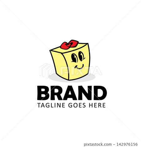 Funny gift box logo design template.  142976156