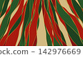 Abstract painting with red, green, and gold curved patterns; a modern yet retro Christmas-colored background design. 142976669