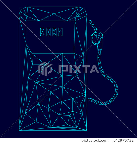 Gas station low poly triangulation triangulated polygonal electric cyan blue vibrant aqua neon color vector illustration image outline contour line 142976732