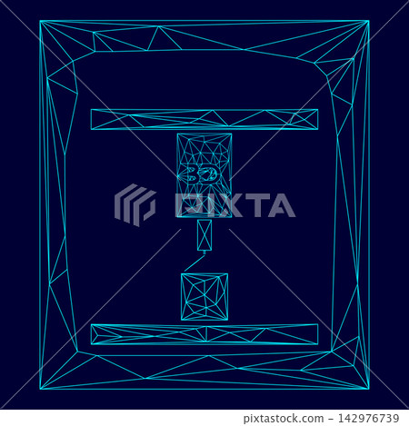 3d printer low poly triangulation triangulated polygonal electric cyan blue vibrant aqua neon color vector illustration image outline contour line 142976739