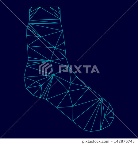 Sock low poly triangulation triangulated polygonal electric cyan blue vibrant aqua neon color vector illustration image outline contour line 142976743