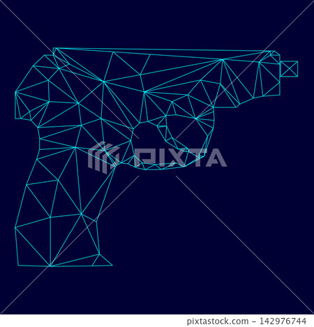 Hand gun low poly triangulation triangulated polygonal electric cyan blue vibrant aqua neon color vector illustration image outline contour line Hand gun low poly triangulation triangulated polygonal electric cyan blue vibrant aqua neon color vector illustration image outline contour line 142976744