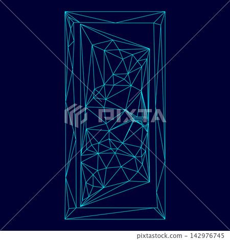 Door low poly triangulation triangulated polygonal electric cyan blue vibrant aqua neon color vector illustration image outline contour line 142976745