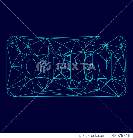 Sign open low poly triangulation triangulated polygonal electric cyan blue vibrant aqua neon color vector illustration image outline contour line Sign open low poly triangulation triangulated polygonal electric cyan blue vibrant aqua neon color vector illustration image outline contour line 142976746