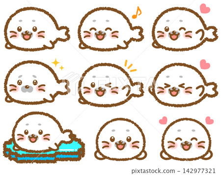 Cute seal illustration set Cute seal illustration set 142977321