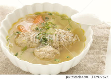 Meatball and vegetable soup Meatball and vegetable soup 142977873