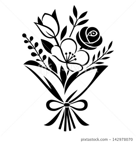 Elegant Floral Bouquet with Rose and Ribbon Vector Elegant Floral Bouquet with Rose and Ribbon Vector 142978070