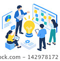 Isometric business image: Vector illustration of a man and woman having an online meeting. 142978172