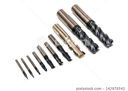 CNC End Mills and Milling Cutters Isolated on White CNC End Mills and Milling Cutters Isolated on White 142978542