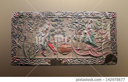 Painted Molded Brick Relief of Guo Ju Burying His Son, Southern Dynasties, Henan, China Painted Molded Brick Relief of Guo Ju Burying His Son, Southern Dynasties, Henan, China 142978677