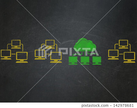 Cloud Computing Network Diagram on Chalkboard Background 142978681