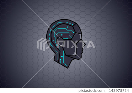 Human head icon with circuit brain Human head icon with circuit brain 142978724