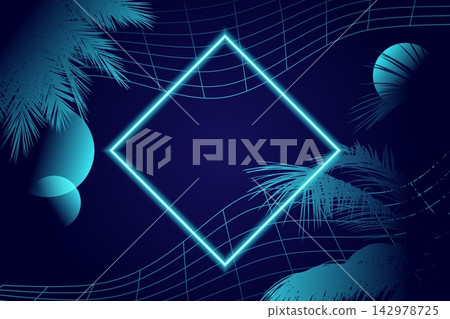 Neon Diamond Retrowave Background With Palm Leaves Neon Diamond Retrowave Background With Palm Leaves 142978725