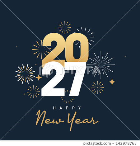 2027 Happy New Year, New years eve Typography Greating post Banner Background 142978765