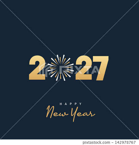 2027 Happy New Year, New years eve Typography Greating post Banner Background 142978767