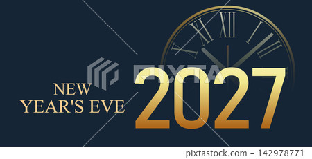 2027 Happy New Year, New years eve Typography Greating post Banner Background 142978771