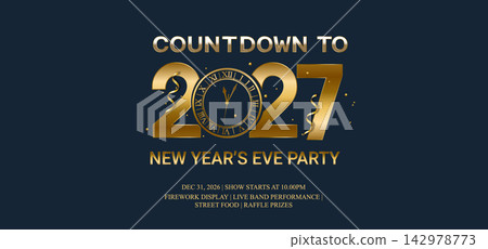 2027 Happy New Year, New years eve Typography Greating post Banner Background 2027 Happy New Year, New years eve Typography Greating post Banner Background 142978773