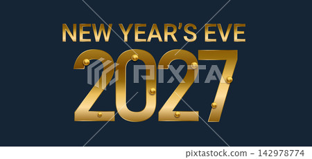 2027 Happy New Year, New years eve Typography Greating post Banner Background 142978774