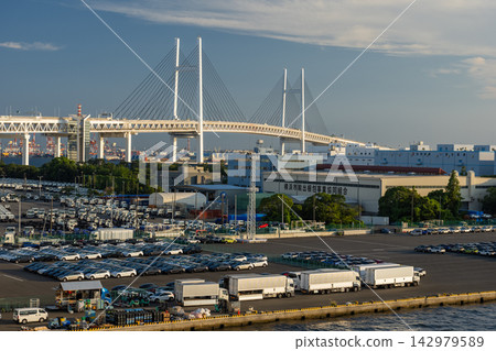 View of the Yokohama Bay Bridge and Yokohama Port from Daikoku Pier View of the Yokohama Bay Bridge and Yokohama Port from Daikoku Pier 142979589