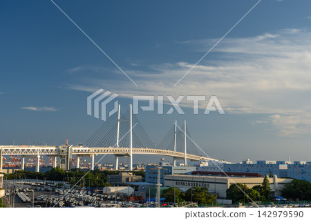 View of the Yokohama Bay Bridge and Yokohama Port from Daikoku Pier View of the Yokohama Bay Bridge and Yokohama Port from Daikoku Pier 142979590
